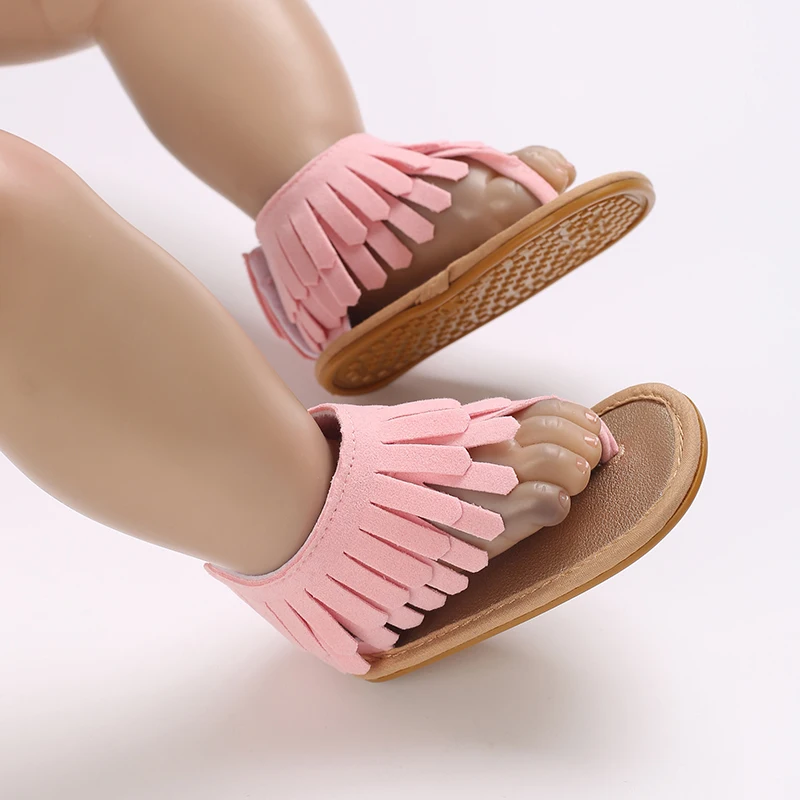 VALEN SINA Fashion Tassels Newborn Baby Girls Sandals Cute Summer Rubber Sole Flat Princess Shoes Infant Non-Slip First Walkers