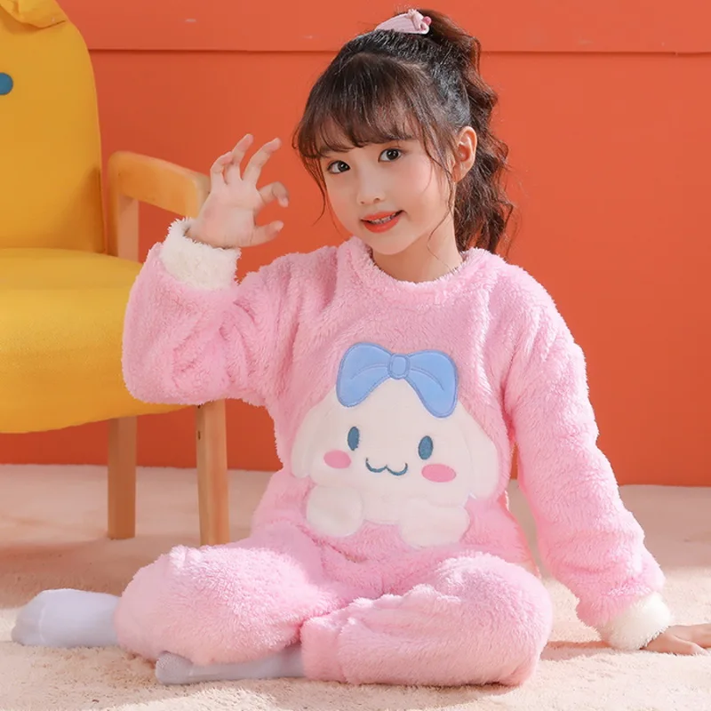 New Pullover Autumn Winter Children Flannel Pajamas Kids Plush Girl Warm Fleece Clothes Suit Lovely Pyjamas Boy Nightwear