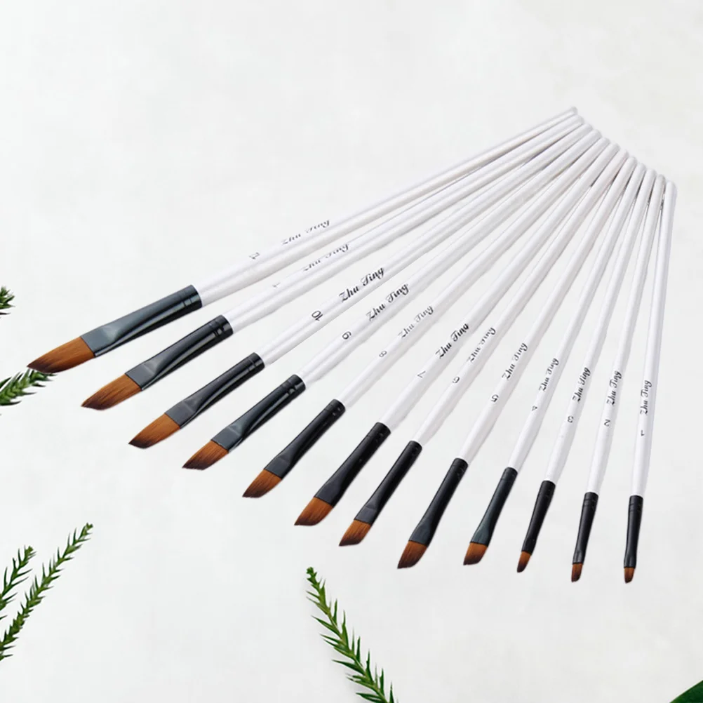 12 Pcs Gilded Travel Filbert Paint Brushes Wooden Liner for Painting Flat Miniatures