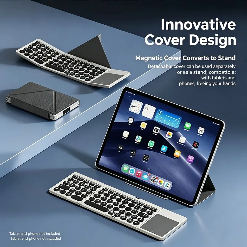 Wireless Tri-fold Keyboard with Touchpad Support Multi-system Portable Rechargeable Bluetooth Keyboard for Tablet Ipad iPhone