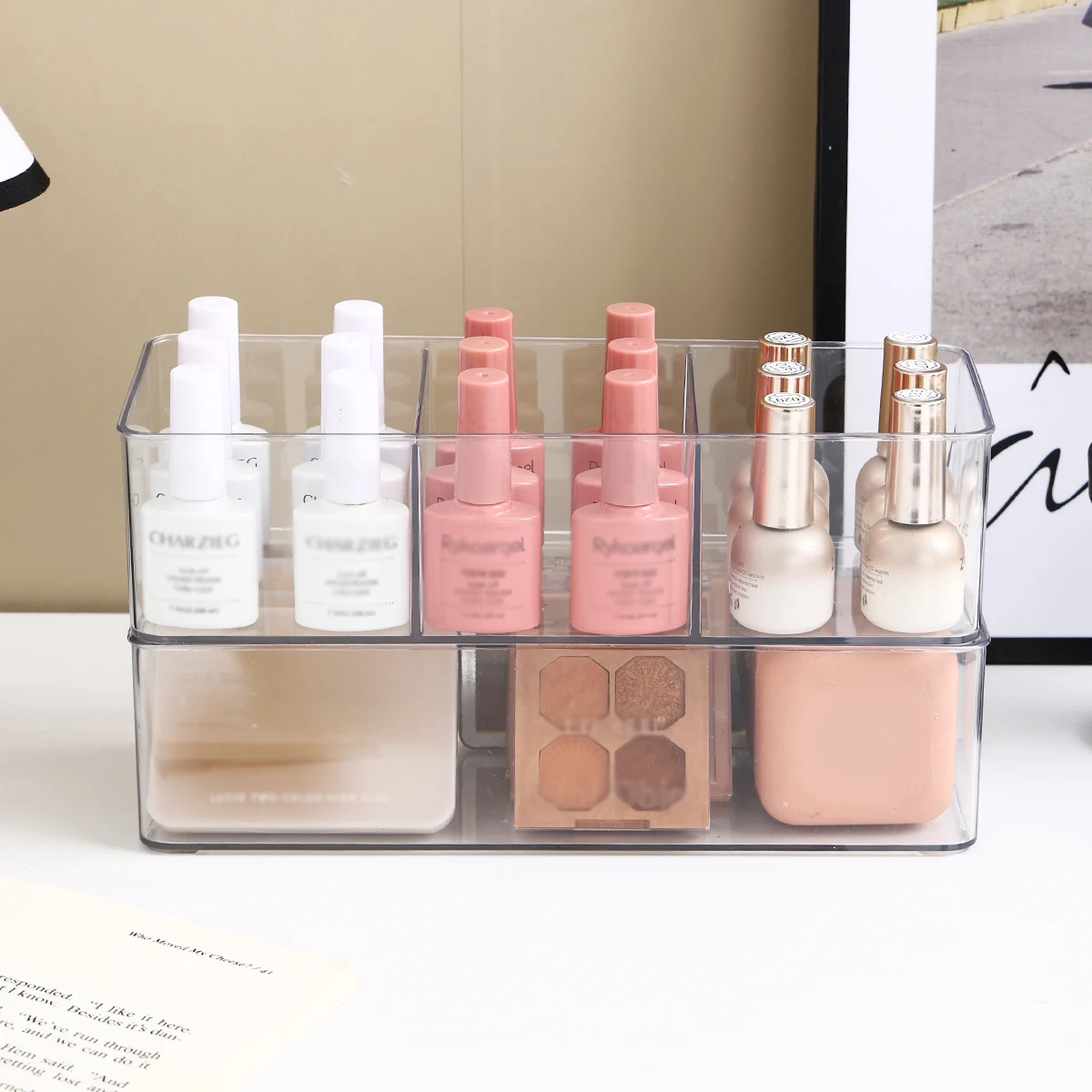 1 Stück Acryl-Aufbewahrungsbox mit drei Fächern für Nagellack, Nagellack-Organizer für Schminktisch und Nagelstudio – Detail 7