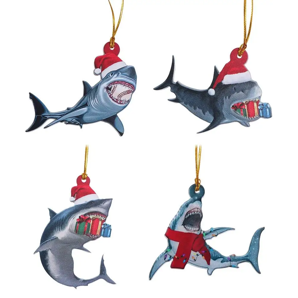 Acrylic Shark Christmas Ornaments Hangings Marine Animal Christmas Shark Pendant Decorative Cute Christmas Tree Decoration