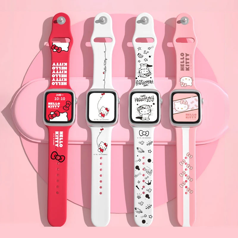 

Sanrio Hello Kitty WatchBands Strap for Apple iWatch Kawaii Pink Women Cute 1 2 3 4 5 6 SE Durable Anime Cartoon New Fashion