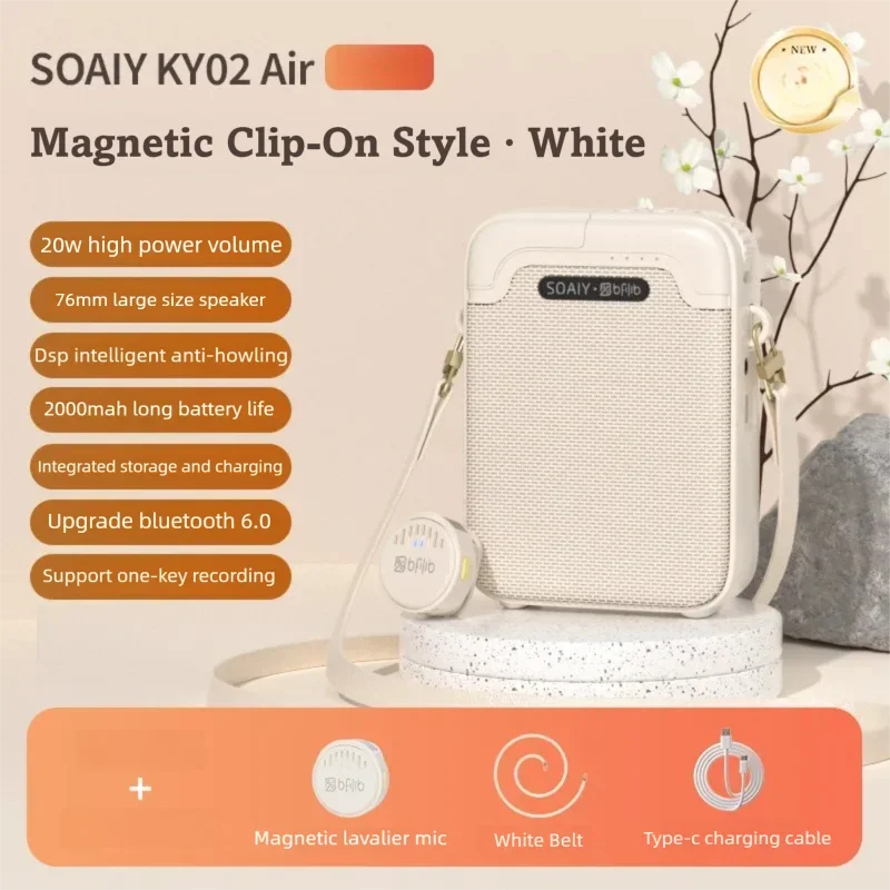 

Портативная акустическая система SOAIY KY02 Air Mini, усилитель голоса 20 Вт, беспроводной петличный микрофон, аккумулятор 2000 мАч для гидов и учителей