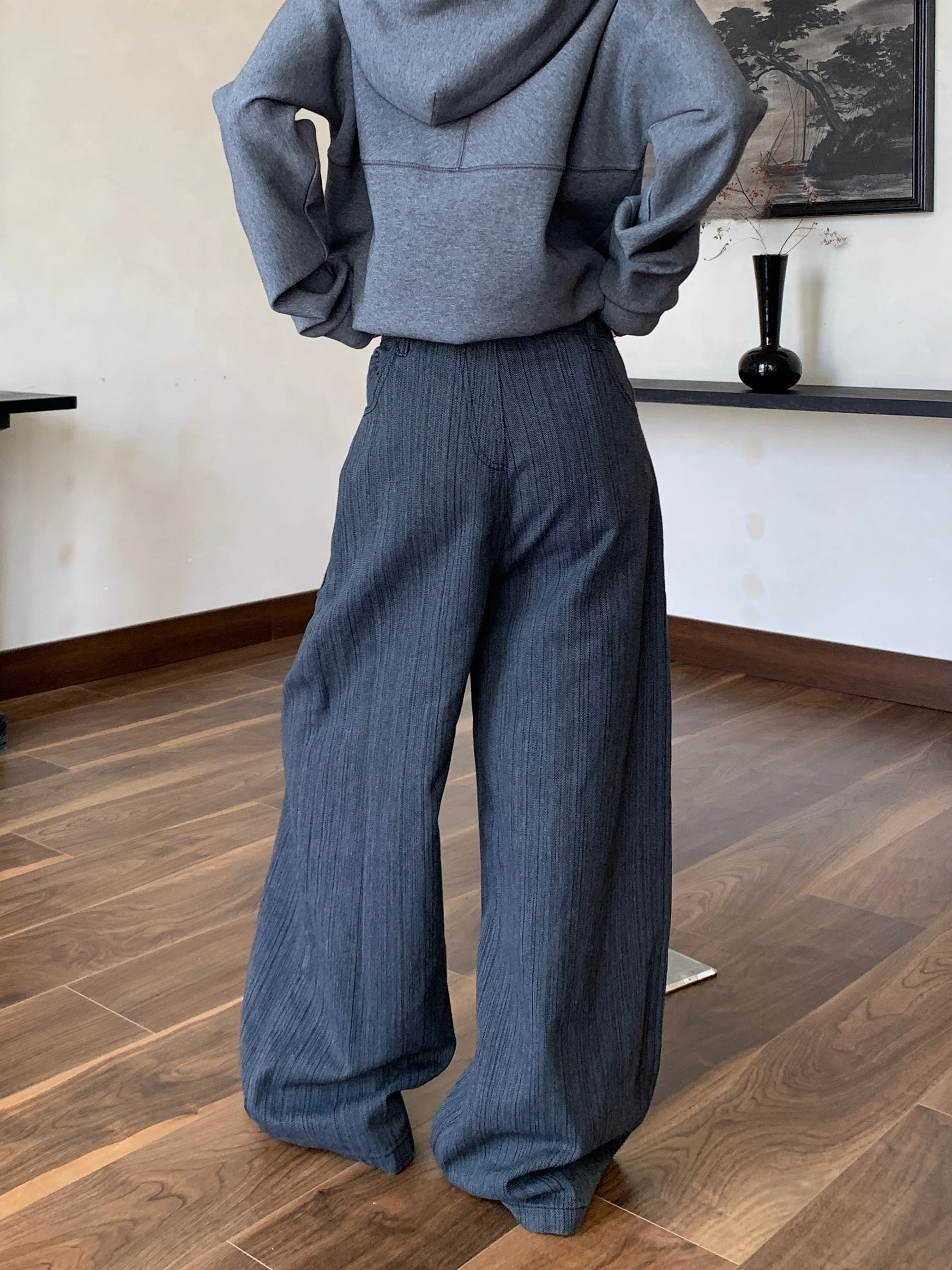 American High Street Retro Reversed Design Striped Jeans Loose Casual Long Trousers for Men And Women Trendy Commuter Pants