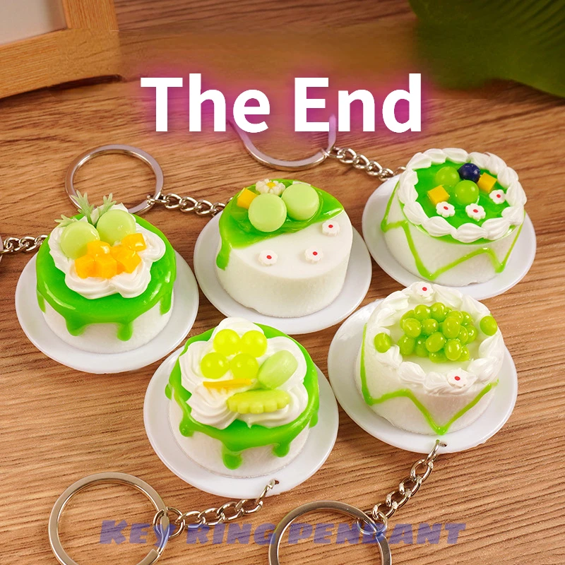 New Birthday Cake Keychain Creative Fashion Simulation Matcha Cake DIY Model Keyring Car Phone Bag Pendant Gift Ornament Jewelry