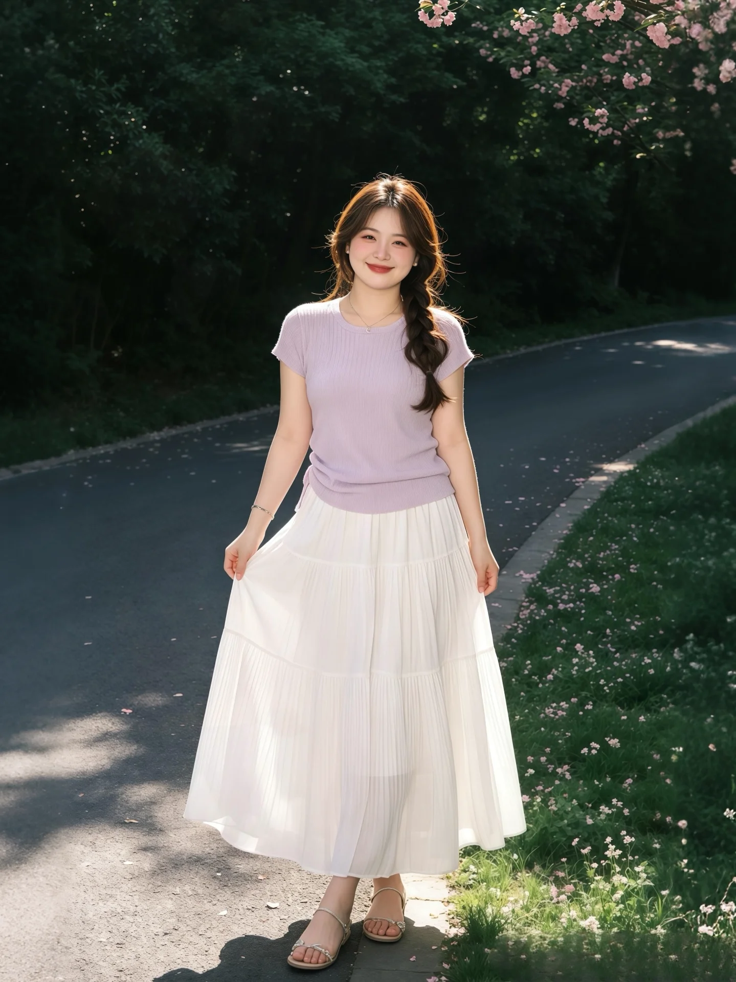 

Unique Beautiful Summer Outfit 2026 New Drawstring Waist Pure Color Fashion Short Sleeve T-Shirt White Skirt Women Set