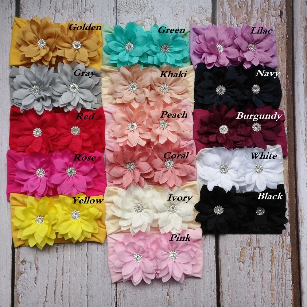 New Stretch Double Chiffon Flower Baby Headband Newborn Knot Wide Nylon Headwraps Girls Headwear Kids Photo Props Gifts