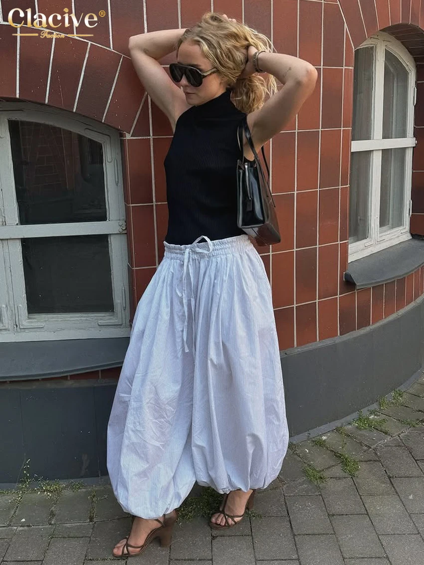 Clacive Fashion Loose Blue Women's Pants 2025 Casual High Waist Wide Trousers Elegant Classic Solid Pants Female Clothing