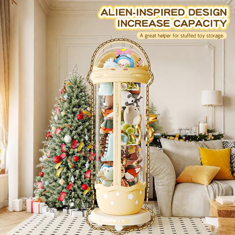 Caja de almacenamiento transparente para muñecas Labubu, organización de almacenamiento para el hogar, juguetes para niños, barril con cremallera de astronauta de peluche, regalos de navidad DIY