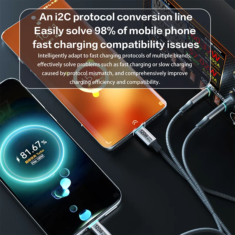 i2c Turbo TU1/TU2 universal flash charging cable Durability precision Locate the fault for Mobile Phone Quick charge Repair Tool