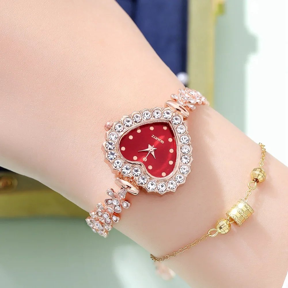 Luxury Rhinestone Women Bracelet Watches Heart Shape Small Dial Quartz Wristwatch Steel Female Watch Montre Femme Wholesale
