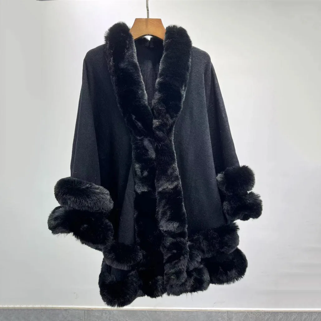 2024 Women 2 Circle Wraps Long Faux Rabbit Fur Cape Poncho Winter Loose Thick Warm Shawl Outerwear Knitted Cloak Overcoat 19 Saf1cf8d041bb470481ea99c9e25e87d2k