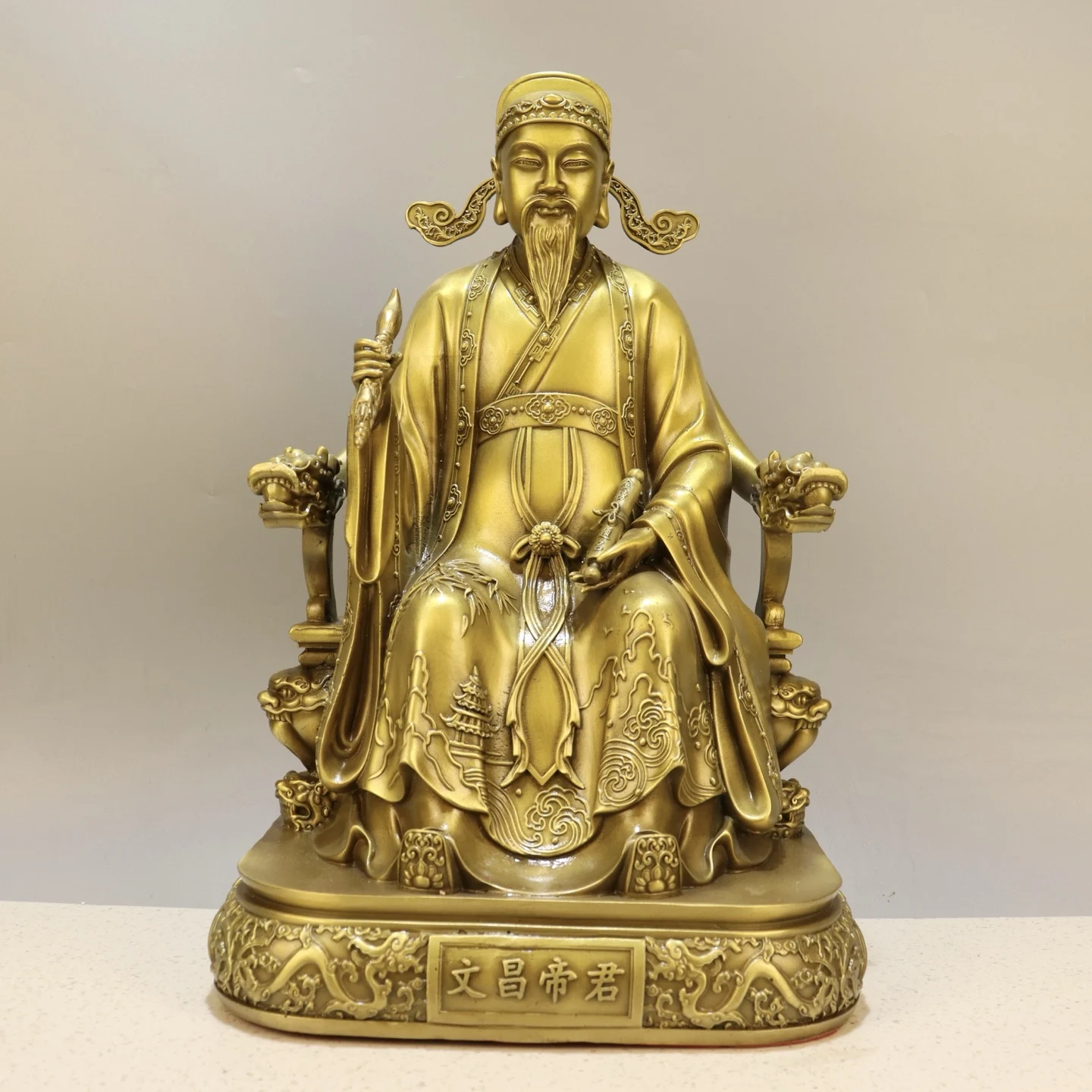 Brass high-end Precision Copperware Emperor Wenchang Wenchang Ye immortal Dragon Throne Wenquxing Amass wealth Ornaments