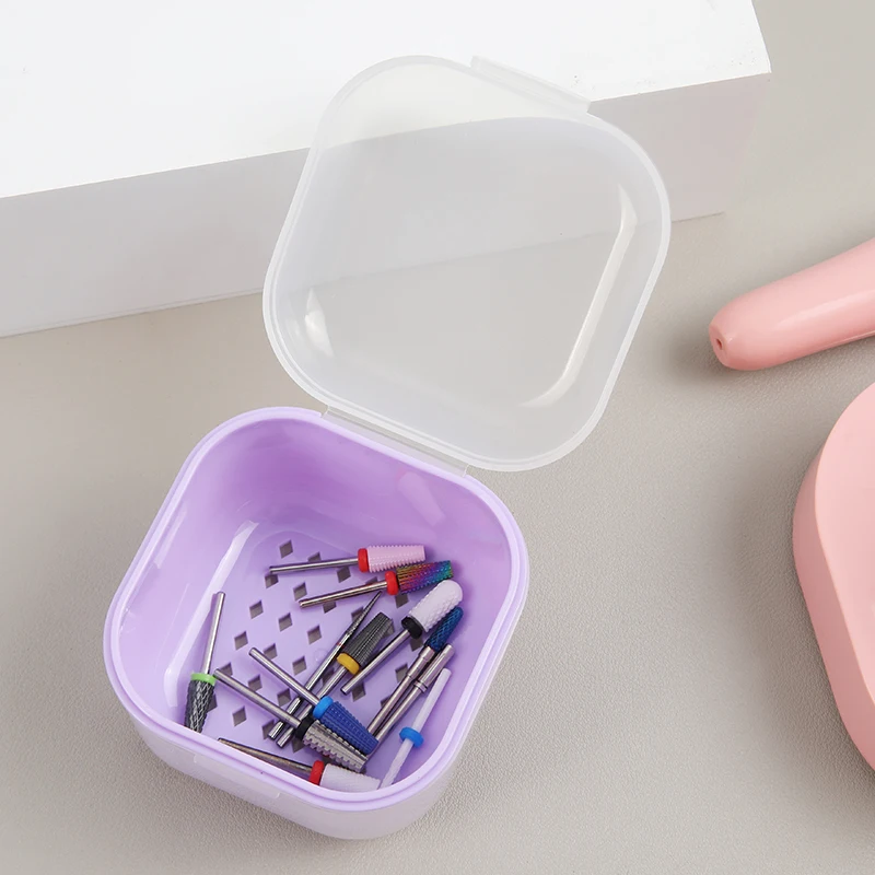 Square Double-layer Filtering Nail Drill Bits Storage Case Soaking Disinfection Box Manicure Brush Cleaning Container Nail Tools
