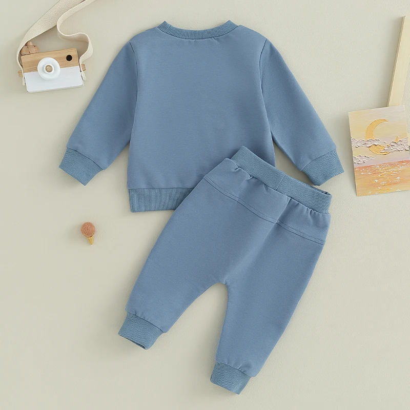 2Pcs Newborn Baby Boys Girls Clothes Toddler Solid Long Sleeve Sweatshirt Jogger Pants Set Fall Winter Outfits