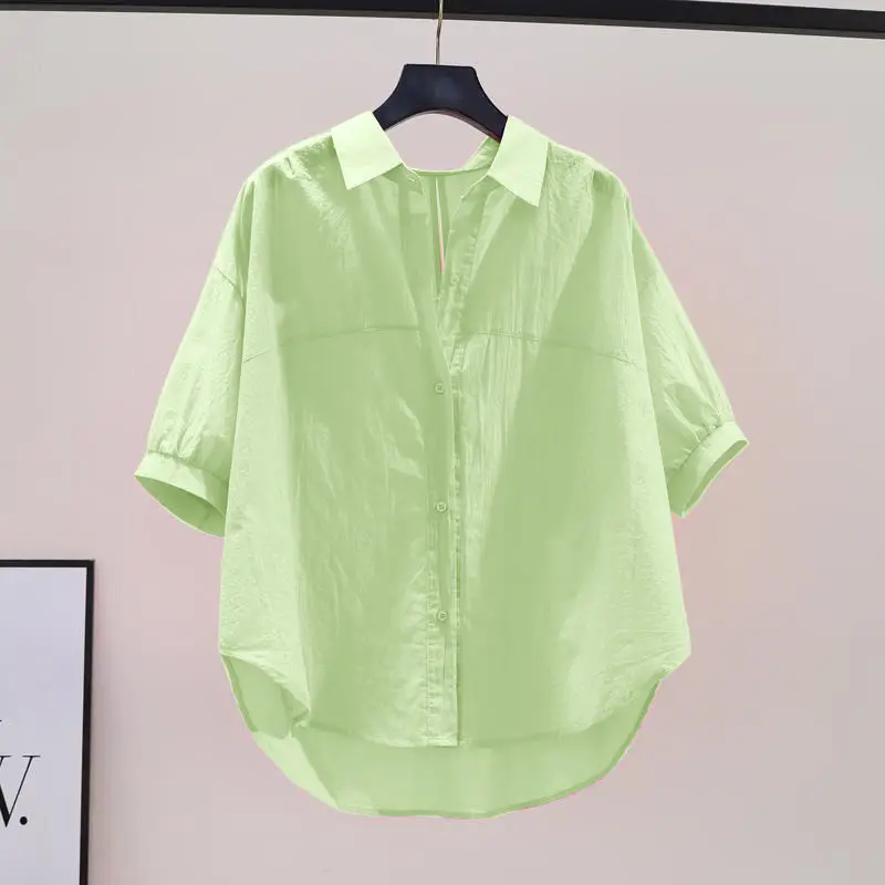 100% Cotton Korean Edition Lazy Style Casual Short Sleeved Shirt for Women\'s Summer New Loose Comfortable Slimming Trendy Top