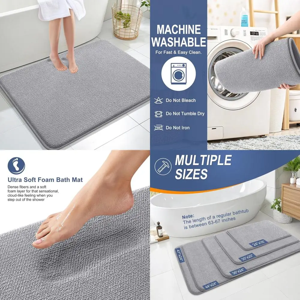 

Роскошный коврик для ванной из пены с эффектом памяти 40x32, ультрамягкий и впитывающий, быстросохнущий, нескользящий, машинная стирка, серый коврик для ванной комнаты