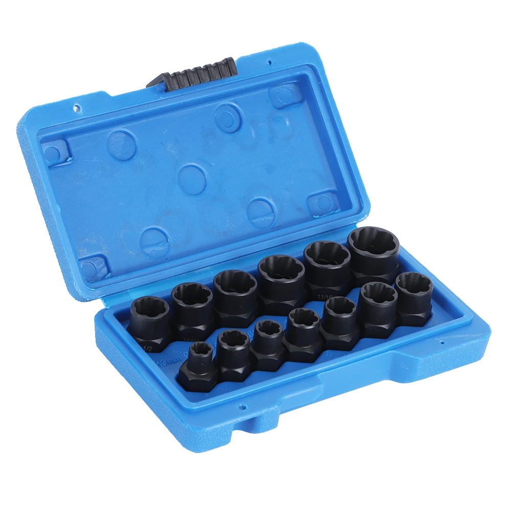 13Pcs Impact Bolt & Nut Extractor Socket Tool Kit, Damaged Fastener Removal Accessories For Wrench And Plier Operation