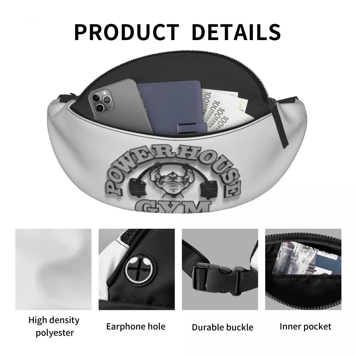 Powerhouse Gym Fanny Pack Mannen Vrouwen Casual Fitness Bodybuilding Crossbody Heuptas Voor Reizen Fietsen Telefoon Geld Zakje