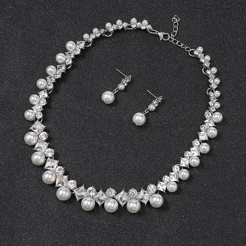 Pearl And Gemstone Necklace Set Female Wedding Necklace Set Alloy