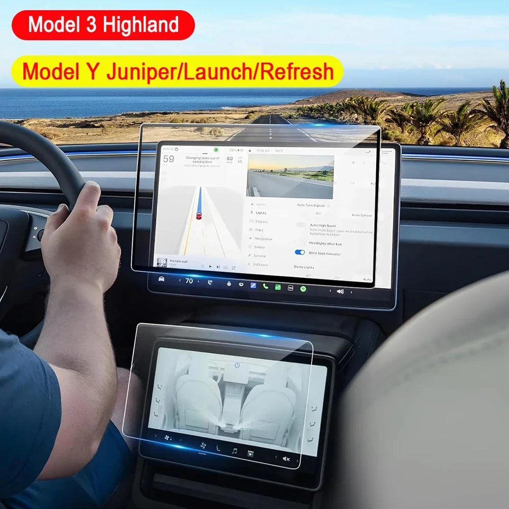 Tesla Model 3 Y Highland Juniper 2024-2025 HD 센터 제어 필름 보호용 강화 유리 화면 보호기 썸네일 3