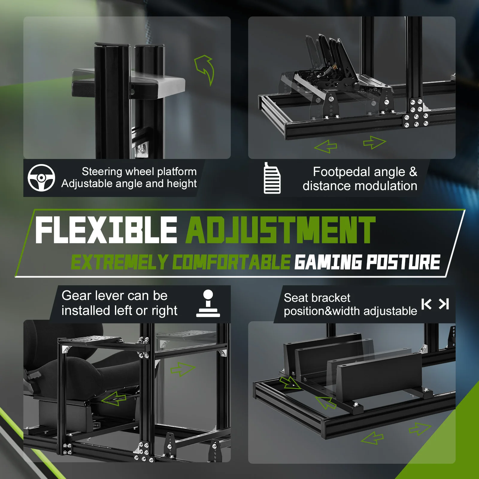 Cabina de Simulación de Carreras Minneer 3060&3030 con Perfil de Aluminio, Soporte para Monitor y Asiento con Ajuste de Altura, Compatible con Motores Direct Drive Logitech/Thrustmaster/Fanatec, No Incluye Volante, Pedales, Freno de Mano ni Monitores