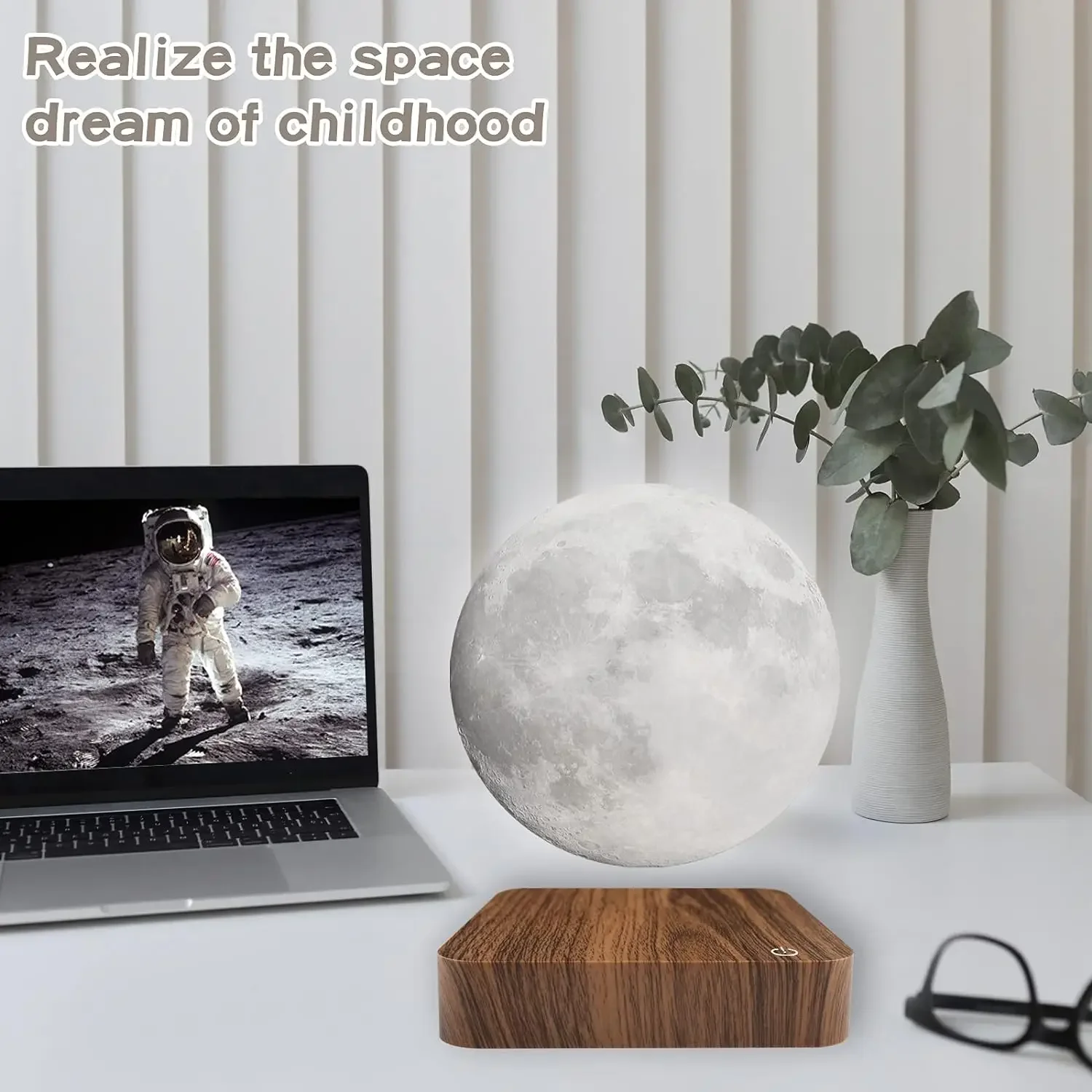 Luz Noturna Magnética Flutuante Lua Levitante, 3 Temperaturas de Cor, Luminária LED 3D Criativa de Mesa com Base de Madeira para Presente e Escritório