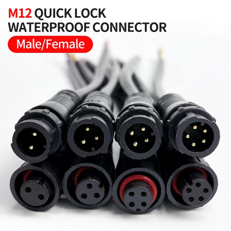 

5/20Pcs M12 Waterproof 2 3 4 5 Pin IP67 Cable Wire Plug for LED Strips Male and Female Jack 20cm Length Connector Quick Lock