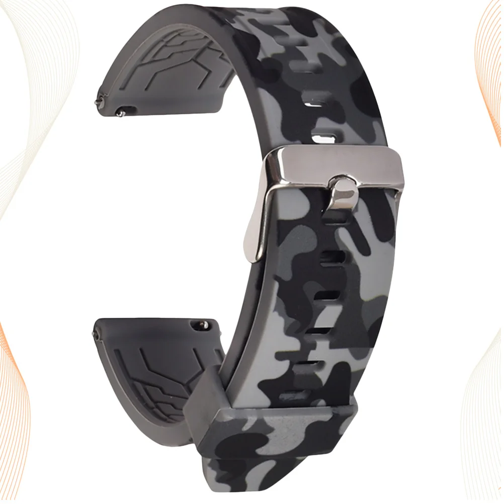 

20Mm Grey Silicone Watch Band Camouflage Design Comfortable Fit for Casual Business Formal Wear Watch Replacement Strap