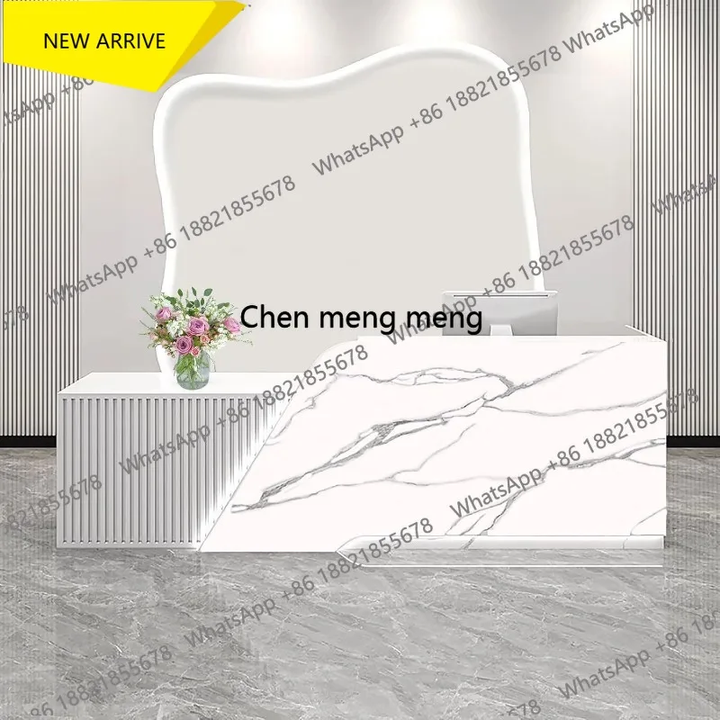 A178  Reception Desk with Counter, Modern Wooden Reception Desk with Drawer & Cabinet, Retail Checkout Counter, Front Table,