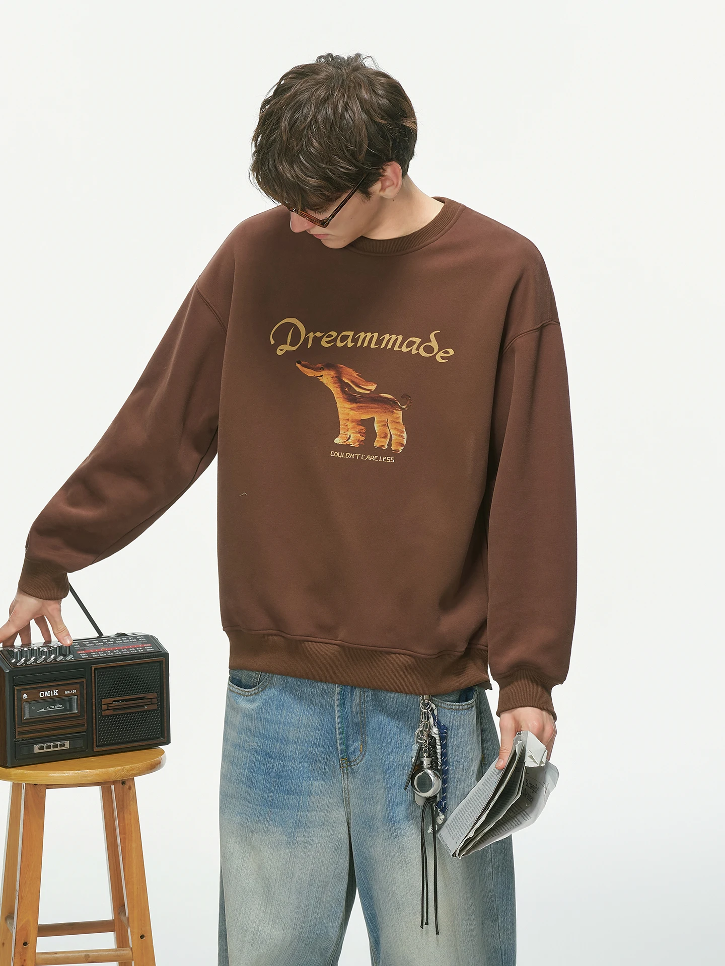 Dream Made American Cartoon Print Long Sleeve Crew Neck Sweatshirt Men's Casual Commute Base Shirt Autumn Season Unisex