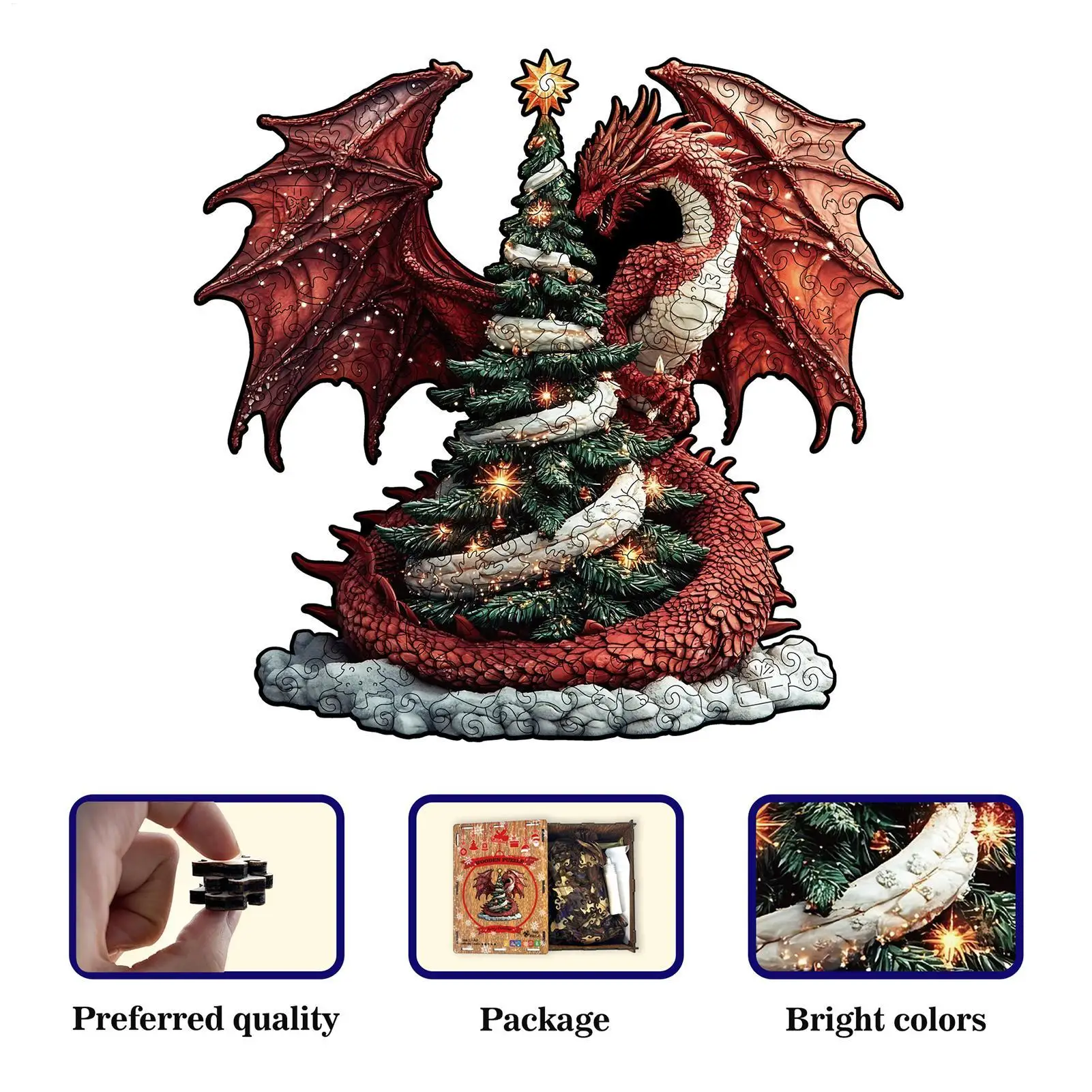 Teka-teki Untuk Dewasa Desain Naga Teka-teki Jigsaw Naga Kayu Bertema Natal Untuk Teman Keluarga Untuk Pria Wanita Anak Laki-laki Remaja