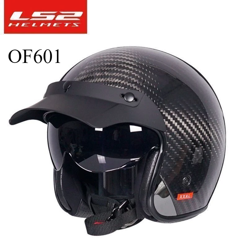 LS2 OF601 Carbon Fiber Retro Locomotive Helmet Motorcycle Men's and Women's  3/4 Half Helmet Lightweight  Casco