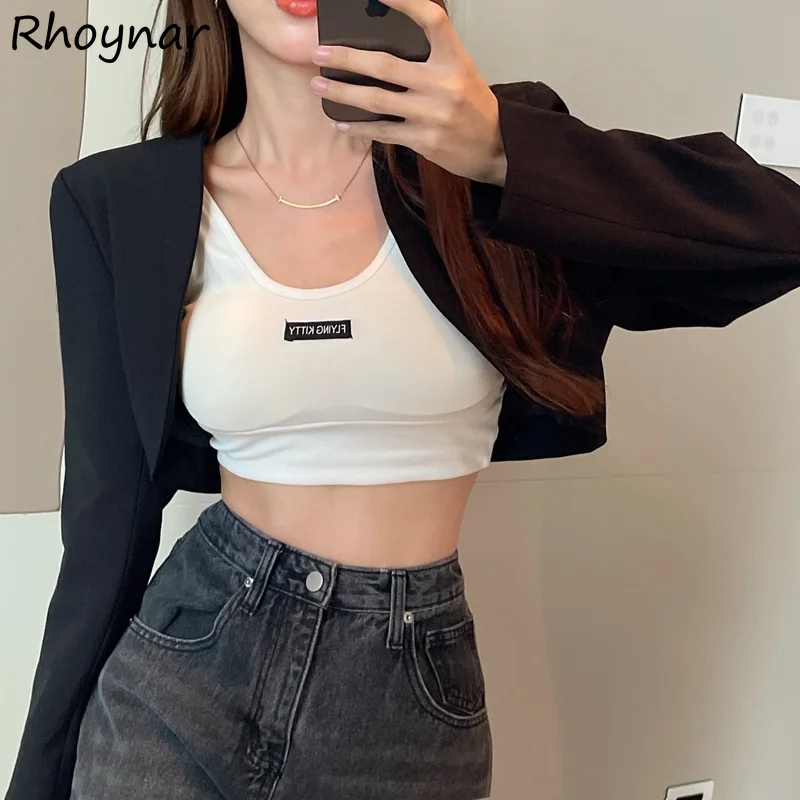 Blazers Women Crop Solid Basic All-match Casual Chic Ins Spring New Arrival Sexy Gentle Cool Club Streetwear Korean Style Retro