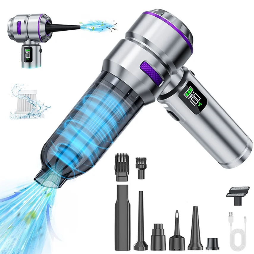 Car-mounted Dual-use Vacuum Cleaner, Brushless High-power Dust Remover And Inflator With Digital Display
