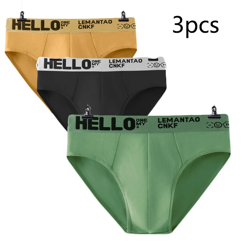 

3PCS/Set Men Pants Plus Size Triangular Trousers Teenage Tide Bottoms Student Loose Panty Solid Colour Triangle Underwear