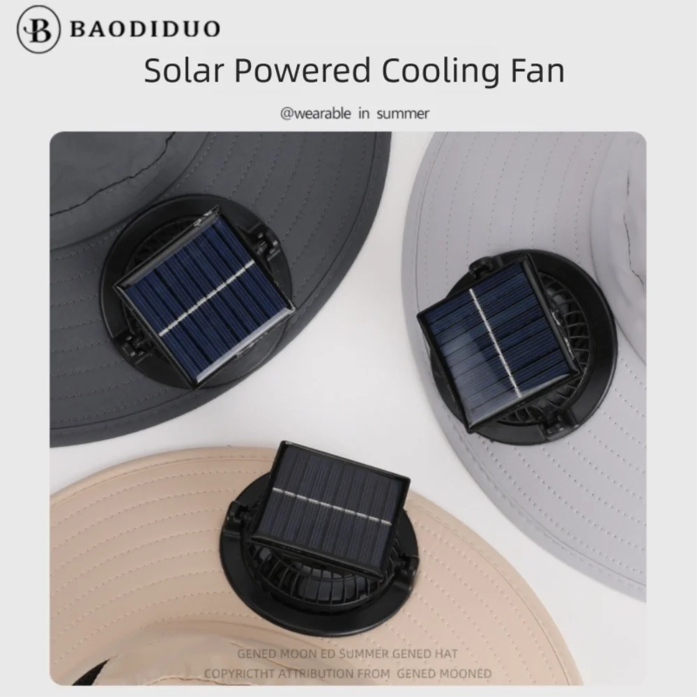 قبعة الشمس واسعة الحواف مع مراوح الطاقة الشمسية تبريد الهواء المضادة للأشعة فوق البنفسجية مروحة تبريد الهواء قبعة المشجعين الشمسية قبعة بحافة واسعة قبعة بحافة
