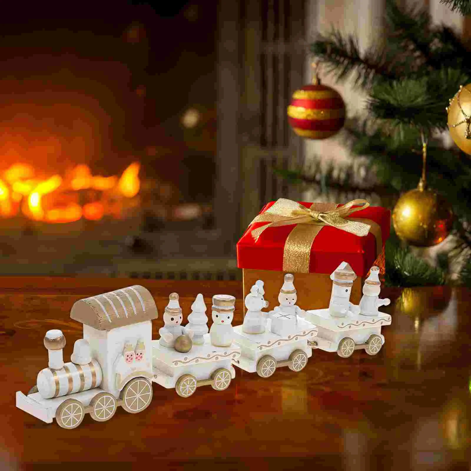 

Christmas Train Ornament Decorative Toy Wooden White for Gifts Stocking Stuffers
