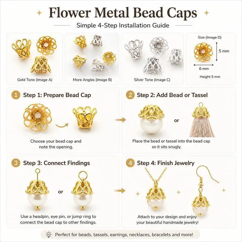 300 Stück 6MM Hohle Blumen-Metallperlenkappen DIY Perlenverbinder Modische Schmuckzubehörteile – Detail 3