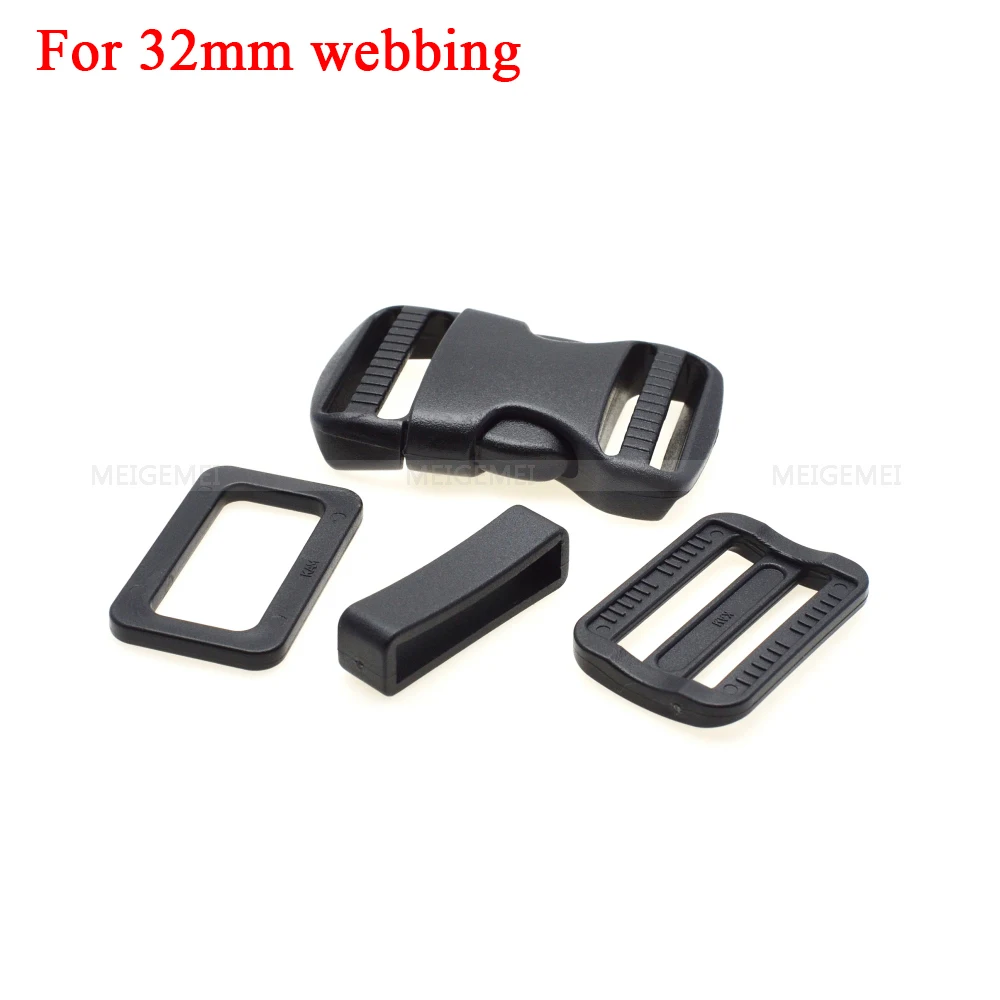 1 set 20mm 25mm 30mm 38mm 50mm Plastic Slider Adjustable Rectangle Ring Belt Loop Curved Side Release Buckles For Paracord