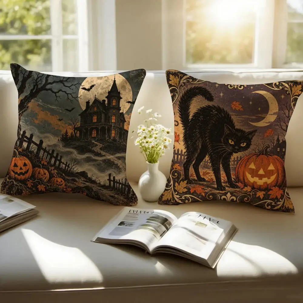Hallowee Distressed Vintage Print Cushion Cover Pillowcase Anti-dustmite Invisible Zipper Short Plush Sofa Cushion