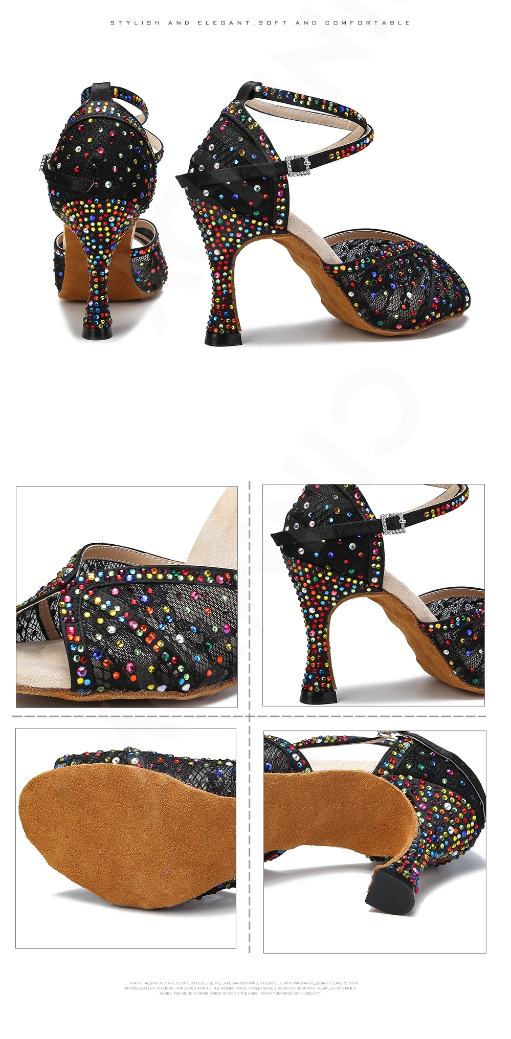 CINMIDY Farbige Strass-Latein-Tanzschuhe Tango Mesh Ballroom High Heel Tanzschuhe für Mädchen und Frauen Indoor Party Show Schuhe – Detail 16