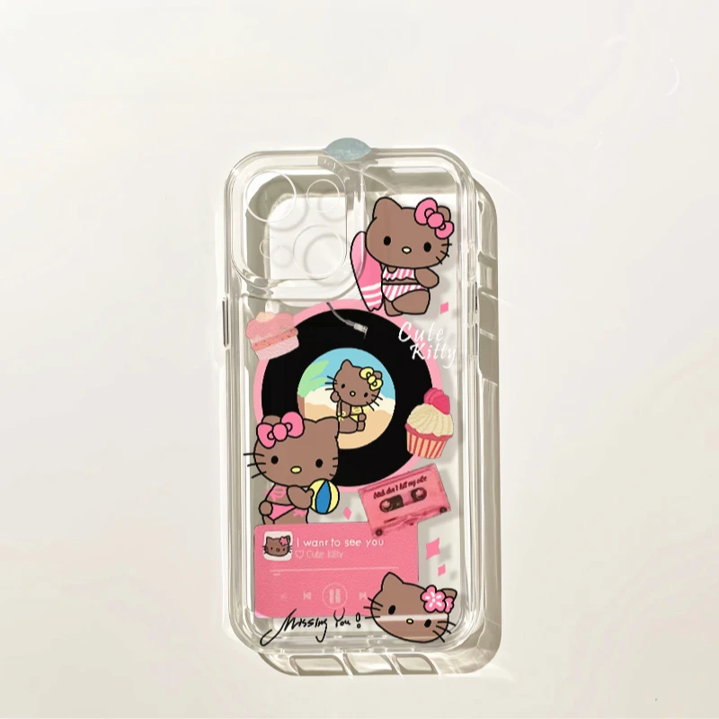 Kawaii Hello Kitty Transparent Case for IPhone 16 15 14 13 12 11 XS/XR 7/8 Pro Max Sanrio Anime Anti-scratch Protective Cover