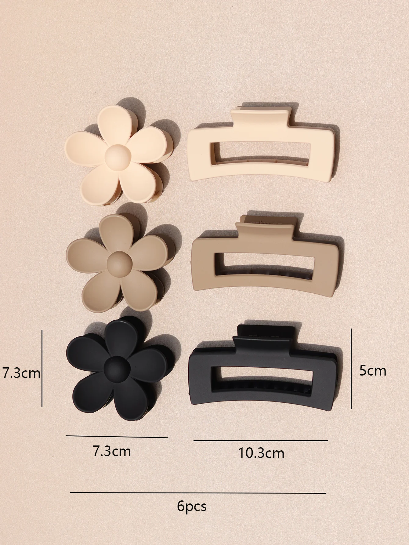 6Pcs Flower Matte Hair Claw Clips Rectangle Plastic Hair Clip Accessories For Women