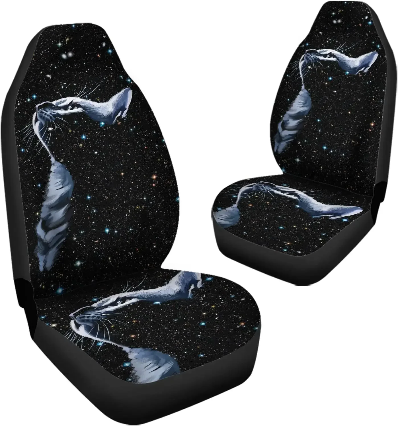 Galaxy Stars Cat Print Car Seat Covers 2 Pcs Auto Universal Front Seat Protector Men Women Automobile Decorate Accessories