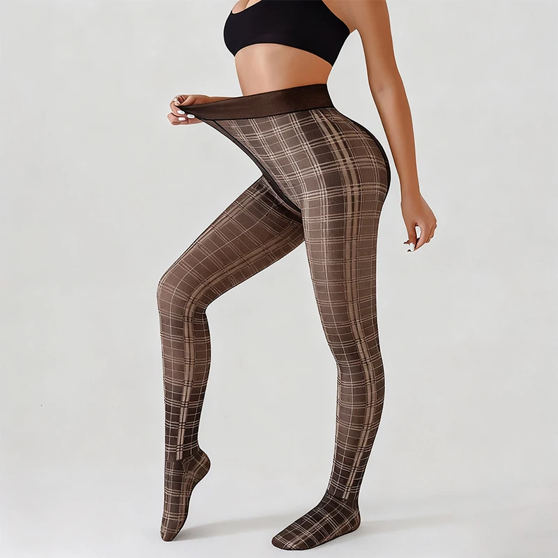 Ropa interior gruesa y delgada de lana de piel transparente negra con bordado cuadrado pequeño, entrepierna sin costuras en la parte delantera y trasera para mujer, otoño