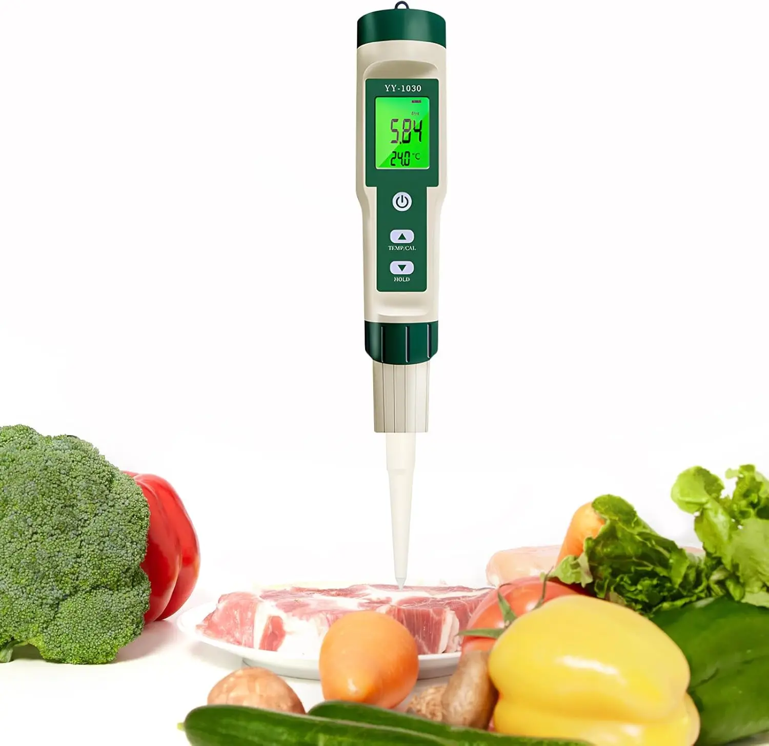 

Digital pH Meter for Food, 0.01 Resolution High Accuracy 0-14pH Measurement Range pH Tester with Backlit LCD Display