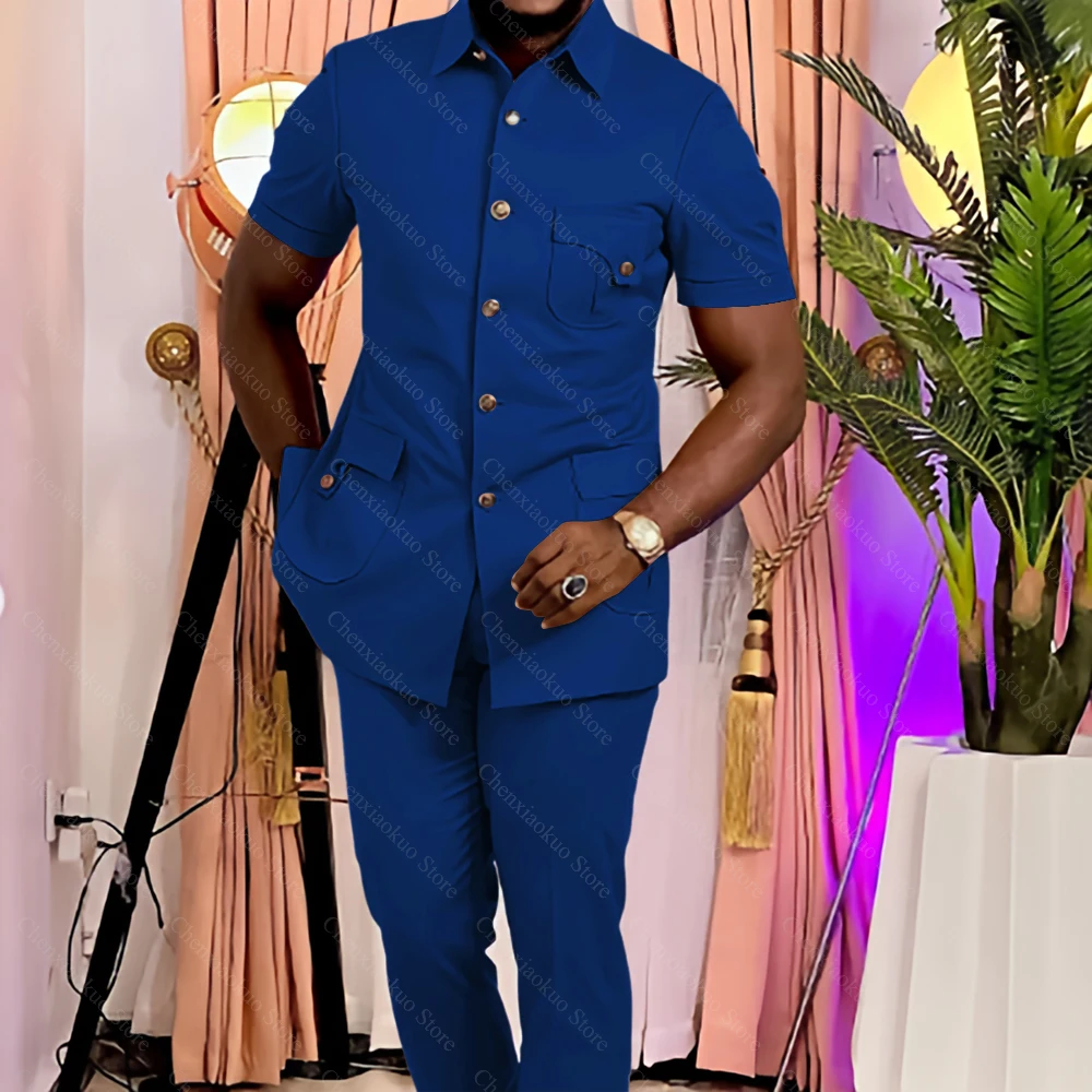 

Men's Short Sleeve Two Piece Suit Stylish Multiple Pockets Single Breasted Outfit Casual Daily Formal Party Wedding Suits