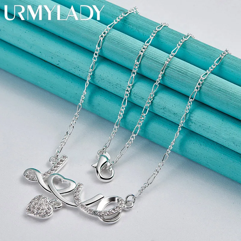 

URMYLADY 925 Sterling Silver LOVE Heart Pendant Necklace For Women Wedding Party Gift Fashion Charm Jewelry